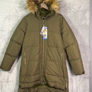 NWT New Be Boundless Green Faux Fur Hooded Parka Jacket Size Large